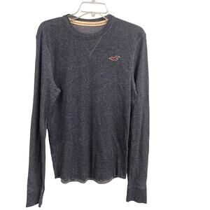 Hollister Y2K Blue Long Sleeve Knit Tee Crewneck Logo Preppy Casual Size Medium